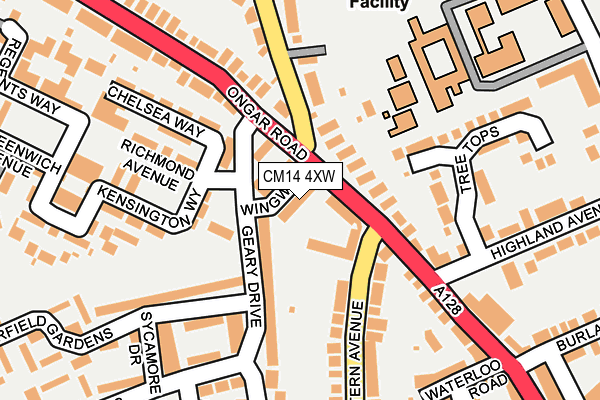 CM14 4XW map - OS OpenMap – Local (Ordnance Survey)