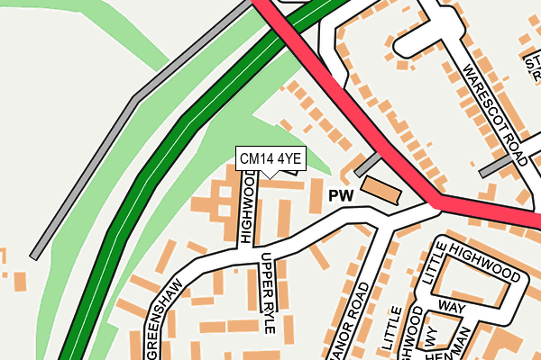 CM14 4YE map - OS OpenMap – Local (Ordnance Survey)