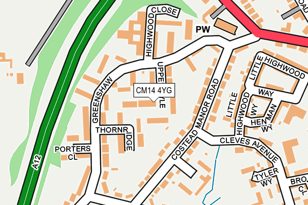 CM14 4YG map - OS OpenMap – Local (Ordnance Survey)