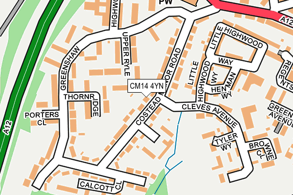 CM14 4YN map - OS OpenMap – Local (Ordnance Survey)