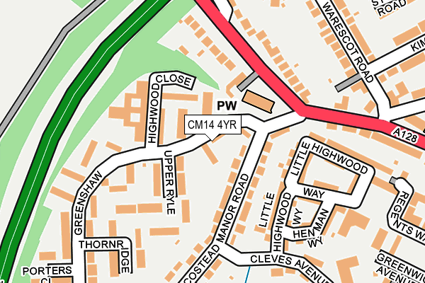 CM14 4YR map - OS OpenMap – Local (Ordnance Survey)