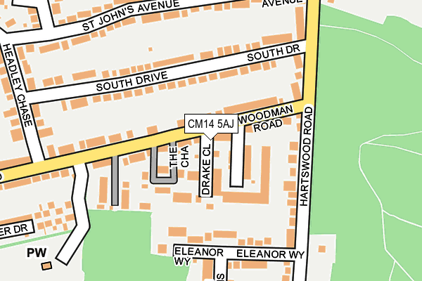 CM14 5AJ map - OS OpenMap – Local (Ordnance Survey)