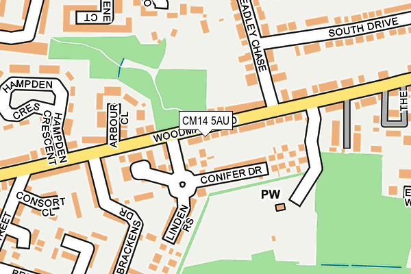 CM14 5AU map - OS OpenMap – Local (Ordnance Survey)