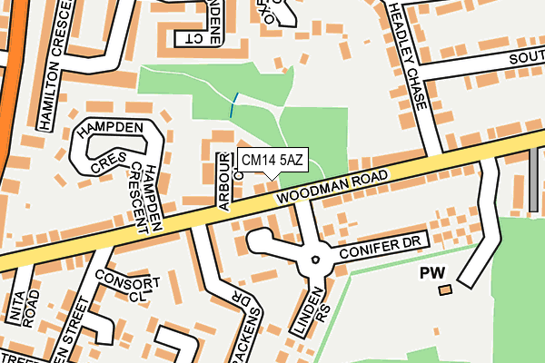 CM14 5AZ map - OS OpenMap – Local (Ordnance Survey)