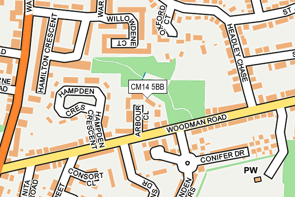 CM14 5BB map - OS OpenMap – Local (Ordnance Survey)