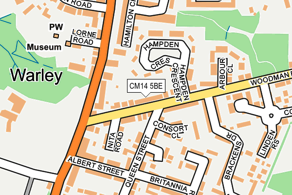 CM14 5BE map - OS OpenMap – Local (Ordnance Survey)