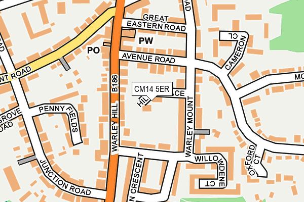 CM14 5ER map - OS OpenMap – Local (Ordnance Survey)