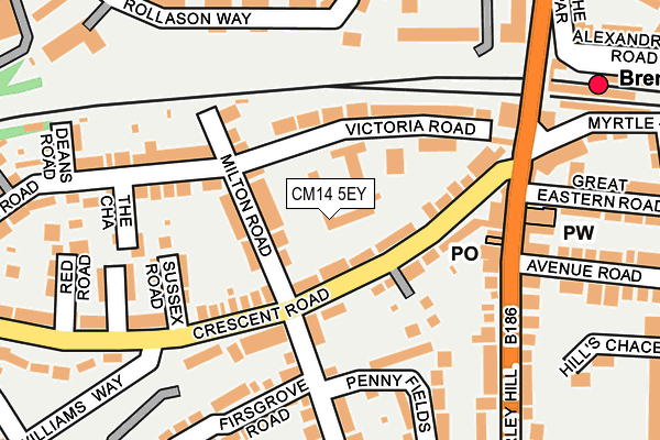 CM14 5EY map - OS OpenMap – Local (Ordnance Survey)