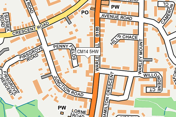 CM14 5HW map - OS OpenMap – Local (Ordnance Survey)