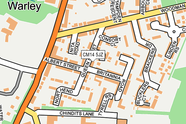 CM14 5JZ map - OS OpenMap – Local (Ordnance Survey)