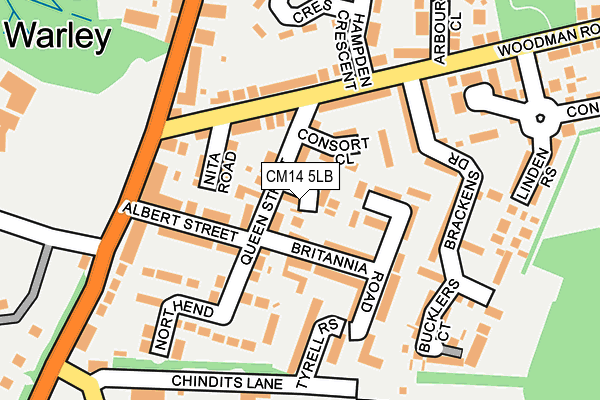CM14 5LB map - OS OpenMap – Local (Ordnance Survey)
