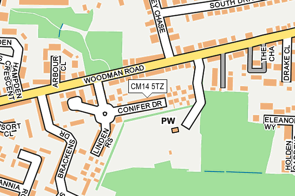CM14 5TZ map - OS OpenMap – Local (Ordnance Survey)