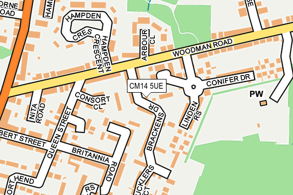 CM14 5UE map - OS OpenMap – Local (Ordnance Survey)