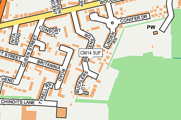 CM14 5UF map - OS OpenMap – Local (Ordnance Survey)