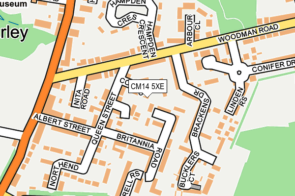 CM14 5XE map - OS OpenMap – Local (Ordnance Survey)