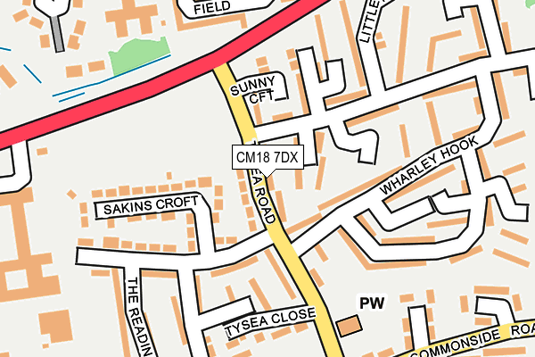 CM18 7DX map - OS OpenMap – Local (Ordnance Survey)