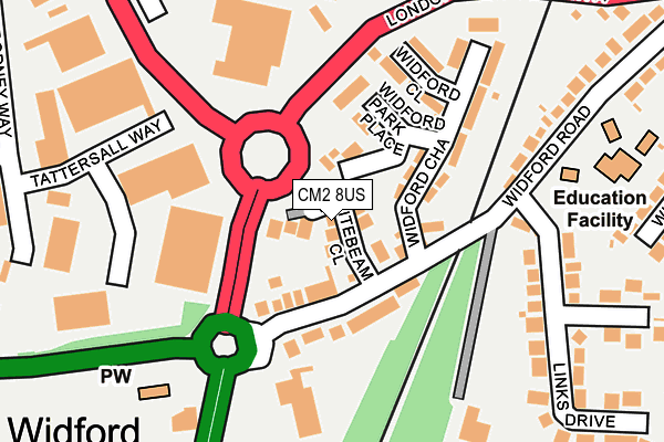 CM2 8US map - OS OpenMap – Local (Ordnance Survey)