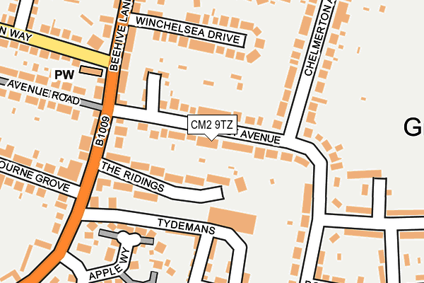 CM2 9TZ map - OS OpenMap – Local (Ordnance Survey)