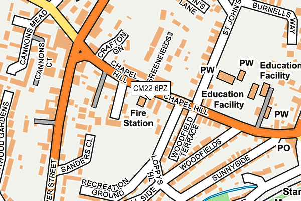 CM22 6PZ map - OS OpenMap – Local (Ordnance Survey)