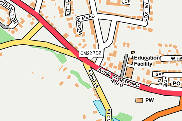CM22 7DZ map - OS OpenMap – Local (Ordnance Survey)