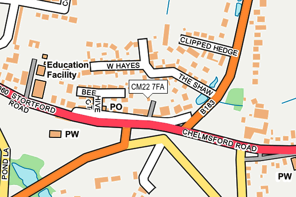 CM22 7FA map - OS OpenMap – Local (Ordnance Survey)