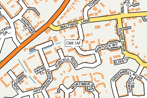 CM8 1AF map - OS OpenMap – Local (Ordnance Survey)