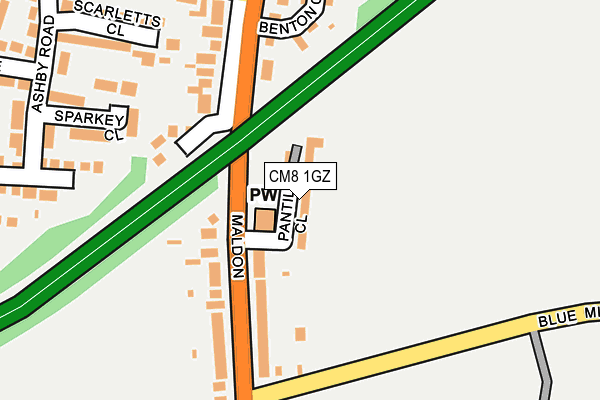 CM8 1GZ map - OS OpenMap – Local (Ordnance Survey)