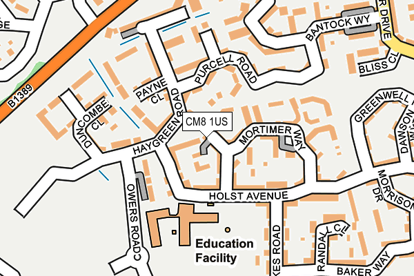 CM8 1US map - OS OpenMap – Local (Ordnance Survey)