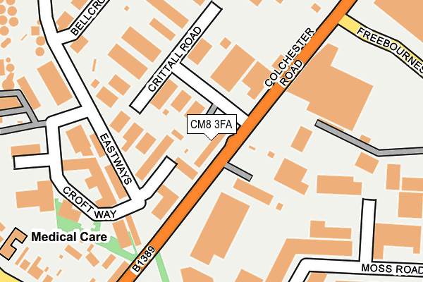 CM8 3FA map - OS OpenMap – Local (Ordnance Survey)