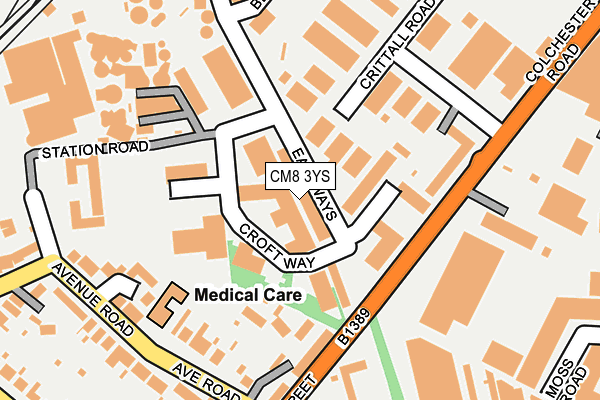 CM8 3YS map - OS OpenMap – Local (Ordnance Survey)