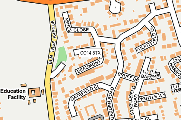 CO14 8TX map - OS OpenMap – Local (Ordnance Survey)
