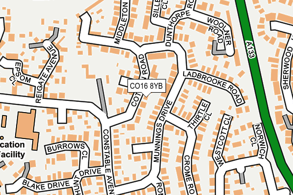 CO16 8YB map - OS OpenMap – Local (Ordnance Survey)