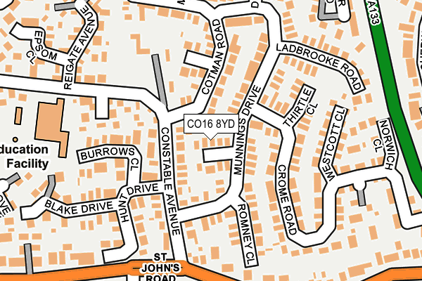 CO16 8YD map - OS OpenMap – Local (Ordnance Survey)