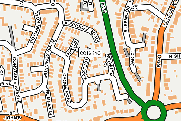 CO16 8YQ map - OS OpenMap – Local (Ordnance Survey)