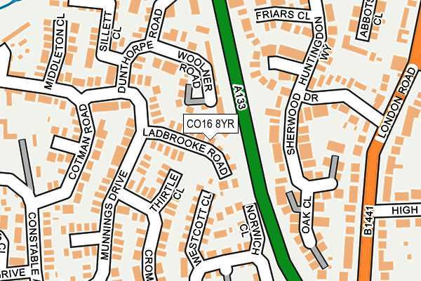 CO16 8YR map - OS OpenMap – Local (Ordnance Survey)