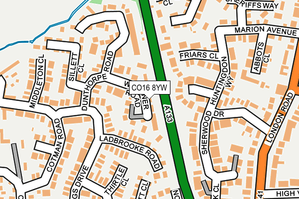 CO16 8YW map - OS OpenMap – Local (Ordnance Survey)