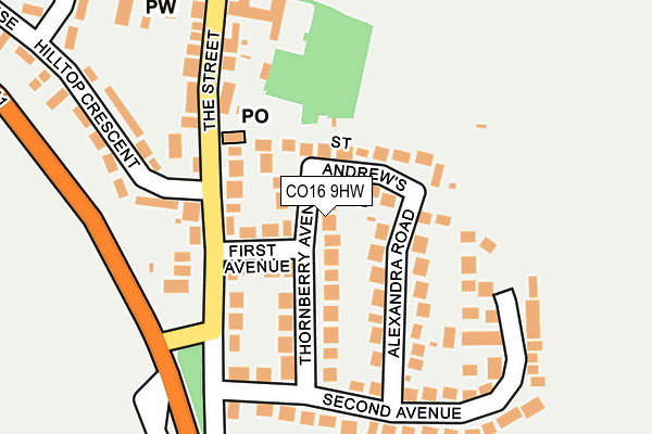 CO16 9HW map - OS OpenMap – Local (Ordnance Survey)