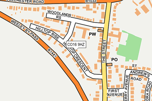 CO16 9HZ map - OS OpenMap – Local (Ordnance Survey)