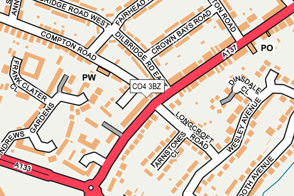 CO4 3BZ map - OS OpenMap – Local (Ordnance Survey)