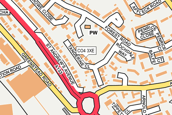 CO4 3XE map - OS OpenMap – Local (Ordnance Survey)