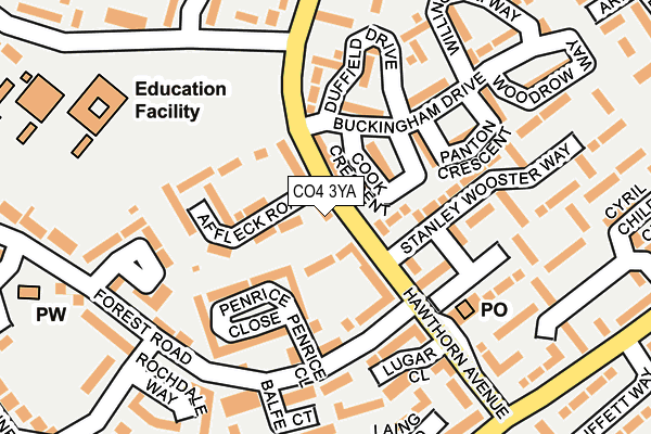 CO4 3YA map - OS OpenMap – Local (Ordnance Survey)