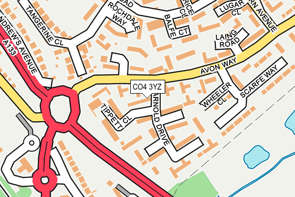 CO4 3YZ map - OS OpenMap – Local (Ordnance Survey)