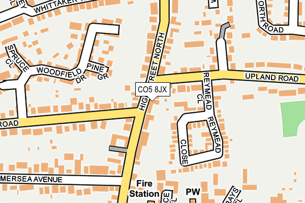 CO5 8JX map - OS OpenMap – Local (Ordnance Survey)