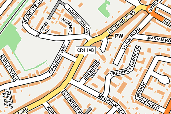 CR4 1AB map - OS OpenMap – Local (Ordnance Survey)