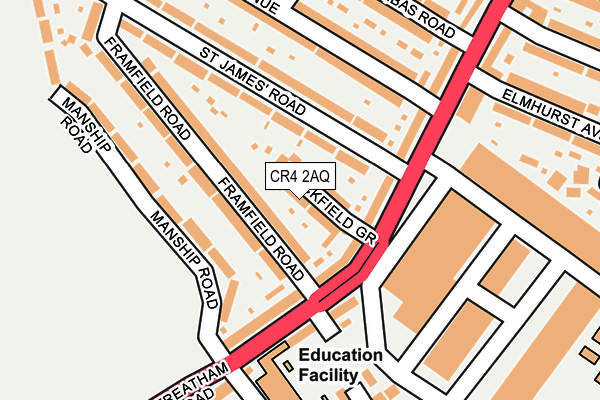 CR4 2AQ map - OS OpenMap – Local (Ordnance Survey)