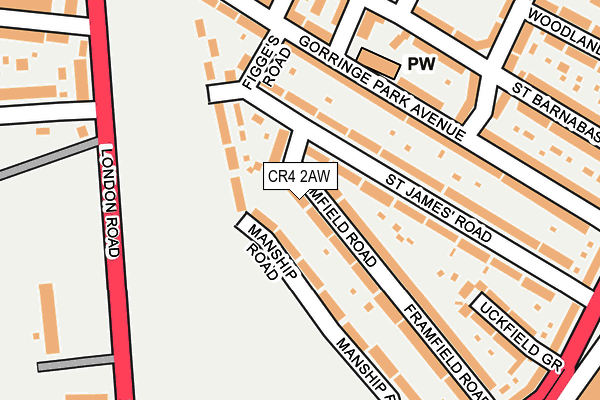 CR4 2AW map - OS OpenMap – Local (Ordnance Survey)