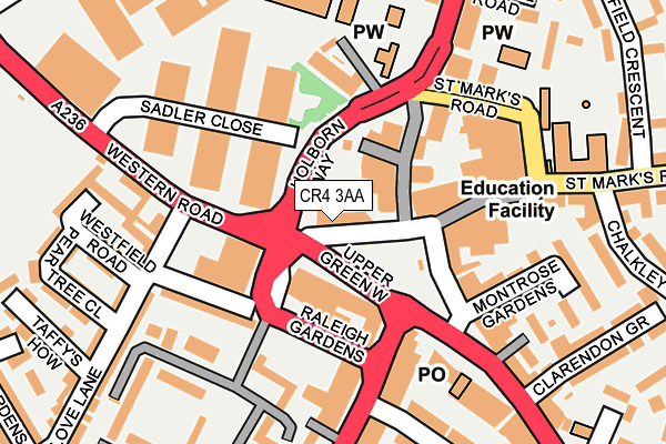 CR4 3AA map - OS OpenMap – Local (Ordnance Survey)