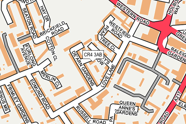 CR4 3AB map - OS OpenMap – Local (Ordnance Survey)