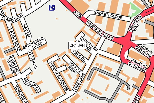 CR4 3AH map - OS OpenMap – Local (Ordnance Survey)