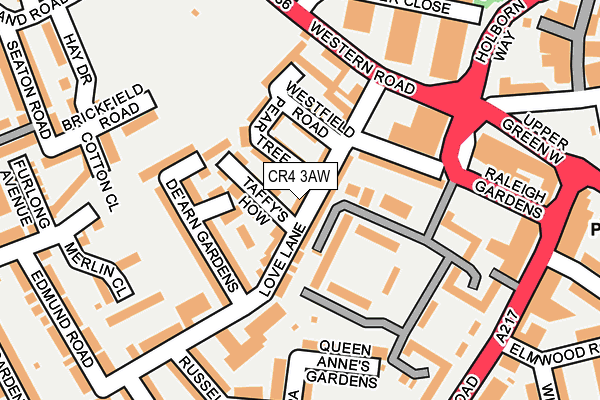 CR4 3AW map - OS OpenMap – Local (Ordnance Survey)